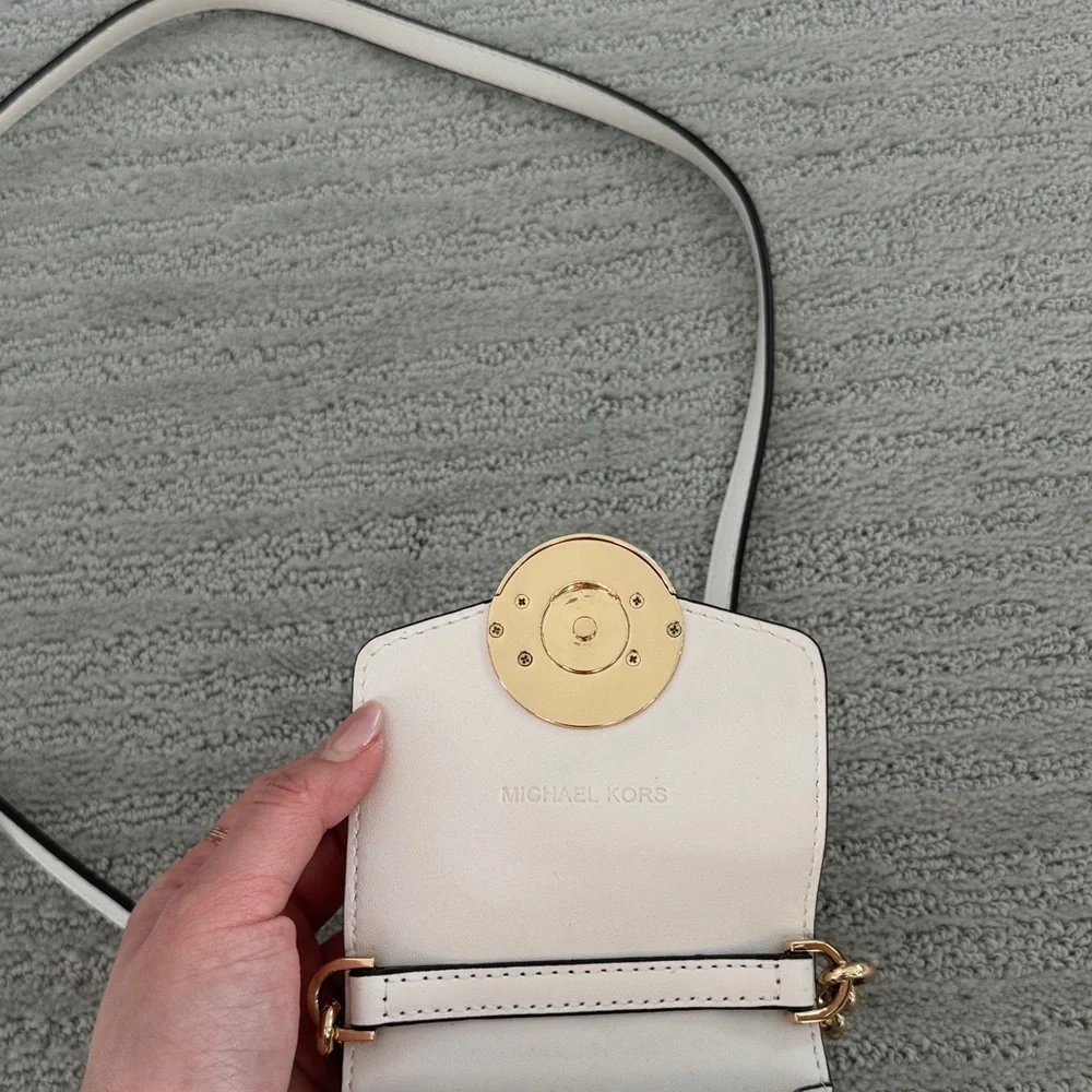 Michael Kors White Phone Crossbody with Gold Chain